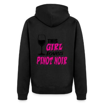 This Girl loves Pinot Noir Rotwein Spruch - Unisex Premium Bio Zip Hoodie - Schwarz - Hinten - Nico (187cm)