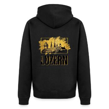 Luzern Schweiz Stadt Skyline Heimat Liebe Gold - Unisex Premium Bio Zip Hoodie - Schwarz - Hinten - Nico (187cm)