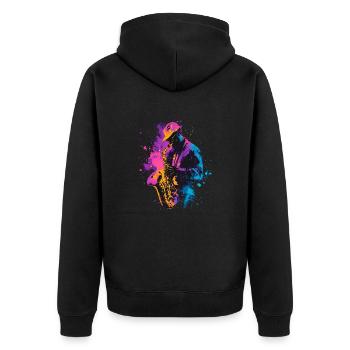 Saxophon Bunt Saxophonist Musik Jazz - Unisex Premium Bio Zip Hoodie - Schwarz - Hinten - Nico (187cm)