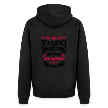 THÉO PARFAIT - PRENOM THÉO - Veste à capuche bio Premium Unisexe - noir - Dos - Nico (187cm)