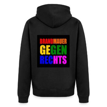 brandmauer gegen rechts - Unisex Premium Bio Zip Hoodie - Schwarz - Hinten - Nico (187cm)