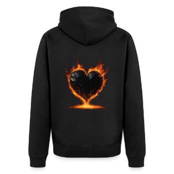 Schwarzes brennendes Herz - Unisex Premium Bio Zip Hoodie - Schwarz - Hinten - Nico (187cm)