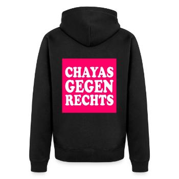 chayas gegen rechts - Unisex Premium Bio Zip Hoodie - Schwarz - Hinten - Nico (187cm)