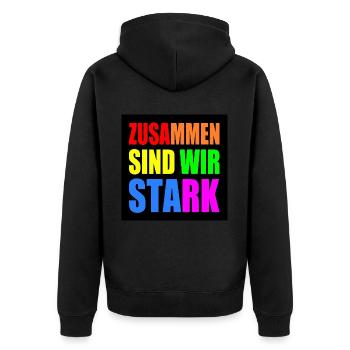 zusammen sind wir stark - Unisex Premium Bio Zip Hoodie - Schwarz - Hinten - Nico (187cm)