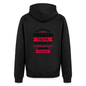 VERKÄUFER PAPA COOLER ALS NORMALER PAPA VATERTAG - Unisex Premium Bio Zip Hoodie - Schwarz - Hinten - Nico (187cm)