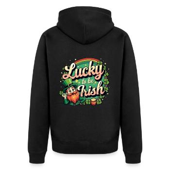 Lucky to be Irish – St. Patrick's Day Leprechaun - Unisex Premium Organic Zip Hoodie - black - Back - Nico (187cm)