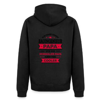 BAUINGENIEUR PAPA: COOL, VATERTAG, WEIHNACHTEN - Unisex Premium Bio Zip Hoodie - Schwarz - Hinten - Nico (187cm)