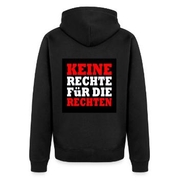keine rechte für die rechten - Unisex Premium Bio Zip Hoodie - Schwarz - Hinten - Nico (187cm)
