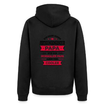 FERTIGUNGSINGENIEUR PAPA - COOLER ALS NORMAL - Unisex Premium Bio Zip Hoodie - Schwarz - Hinten - Nico (187cm)