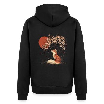 Fox Sakura Tree Church Blossom Japan - Unisex Premium Organic Zip Hoodie - black - Back - Nico (187cm)