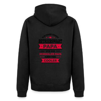 BETRIEBSWART PAPA - COOL, SERVICE, VATER, EXPERT - Unisex Premium Bio Zip Hoodie - Schwarz - Hinten - Nico (187cm)