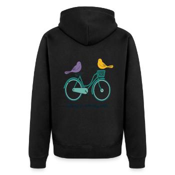 Le printemps arrive, vélo avec des oiseaux - Veste à capuche bio Premium Unisexe - noir - Dos - Nico (187cm)