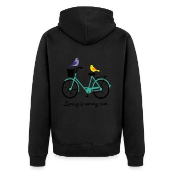 Le printemps arrive, vélo avec des oiseaux - Veste à capuche bio Premium Unisexe - noir - Dos - Nico (187cm)