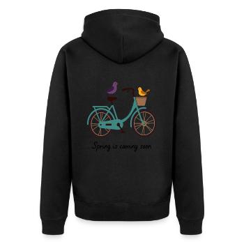 Le printemps arrive, vélo avec des oiseaux - Veste à capuche bio Premium Unisexe - noir - Dos - Nico (187cm)