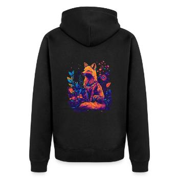 Bunter neonfarbiger Fuchs im Wald - Unisex Premium Bio Zip Hoodie - Schwarz - Hinten - Nico (187cm)