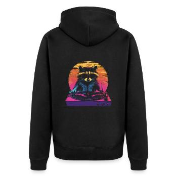 Waschbär mit Sonnenbrille am Turntable DJ Musik - Unisex Premium Bio Zip Hoodie - Schwarz - Hinten - Nico (187cm)