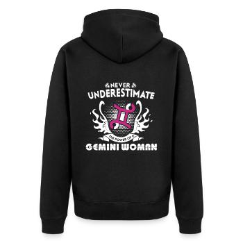 Never Underestimate The Power Of Gemini - Unisex Premium Organic Zip Hoodie - black - Back - Nico (187cm)