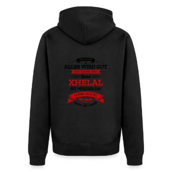 ALLES WIRD GUT, DIE LEGENDE XHELAL IST DA - Unisex Premium Bio Zip Hoodie - Schwarz - Hinten - Nico (187cm)