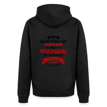 ALLES WIRD GUT, DIE LEGENDE WOLFGANG IST DA - Unisex Premium Bio Zip Hoodie - Schwarz - Hinten - Nico (187cm)