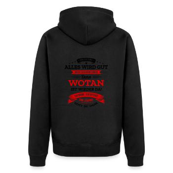 ALLES WIRD GUT, DIE LEGENDE WOTAN IST DA - Unisex Premium Bio Zip Hoodie - Schwarz - Hinten - Nico (187cm)