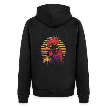 Hahn mit Sonnenbrille vintage - Unisex Premium Bio Zip Hoodie - Schwarz - Hinten - Nico (187cm)