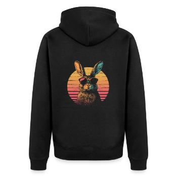 Hase mit Sonnenbrille vintage - Unisex Premium Bio Zip Hoodie - Schwarz - Hinten - Nico (187cm)