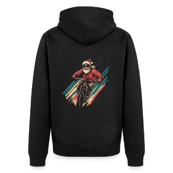 Weihnachtsmann mit Sonnenbrille fährt Mountainbike - Unisex Premium Bio Zip Hoodie - Schwarz - Hinten - Nico (187cm)