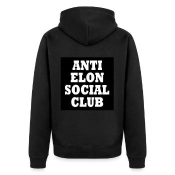 anti elon social club - Unisex Premium Organic Zip Hoodie - black - Back - Nico (187cm)
