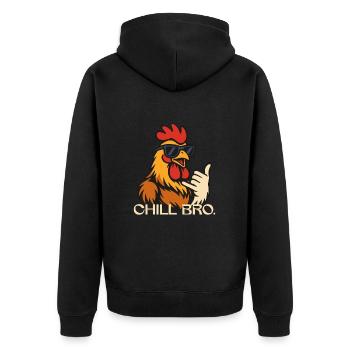 CHILL BRO. - Colles Huhn mit Sonnenbrille - Unisex Premium Bio Zip Hoodie - Schwarz - Hinten - Nico (187cm)