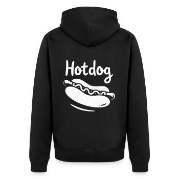 Hotdog Liebe in Schwarz-Weiß Look - Unisex Premium Bio Zip Hoodie - Schwarz - Hinten - Nico (187cm)