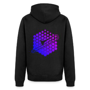 Blaskapelle Posaune Posaunist Herren Damen - Unisex Premium Bio Zip Hoodie - Schwarz - Hinten - Nico (187cm)