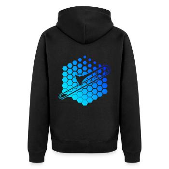 Posaune Posaunistin Damen Posaunisten Blaskapelle - Unisex Premium Bio Zip Hoodie - Schwarz - Hinten - Nico (187cm)