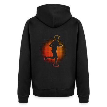 Joggen Laufen Marathon Herren Runner Marathonläufe - Unisex Premium Bio Zip Hoodie - Schwarz - Hinten - Nico (187cm)