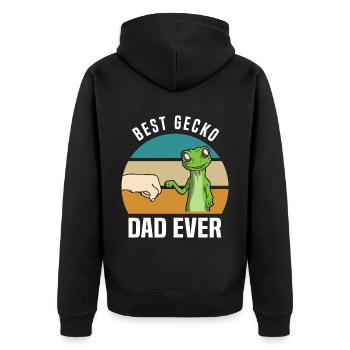 Gecko - Unisex Premium Organic Zip Hoodie - black - Back - Nico (187cm)