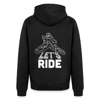 Lass uns Mountainbike fahren MTB Downhill - Unisex Premium Bio Zip Hoodie - Schwarz - Hinten - Nico (187cm)