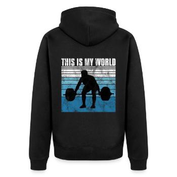 Bodybuilding this is my world Bodybuilder retro - Unisex Premium Bio Zip Hoodie - Schwarz - Hinten - Nico (187cm)