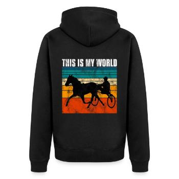 This is my World Trotting Races Retro - Unisex Premium Organic Zip Hoodie - black - Back - Nico (187cm)
