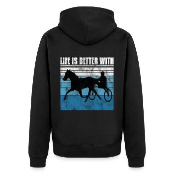 Life is better with Harness Racing Trotting Trot - Unisex Premium Organic Zip Hoodie - black - Back - Nico (187cm)
