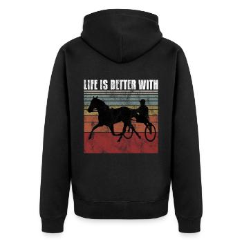 Life is better with Harness Racing Trotting Trot - Unisex Premium Organic Zip Hoodie - black - Back - Nico (187cm)