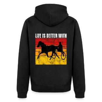 Life is better with Harness Racing Trotting Trot - Unisex Premium Organic Zip Hoodie - black - Back - Nico (187cm)