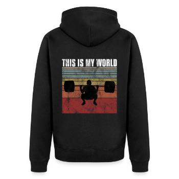 This is my world Bodybuilding Bodybuilder GYM - Unisex Premium Bio Zip Hoodie - Schwarz - Hinten - Nico (187cm)