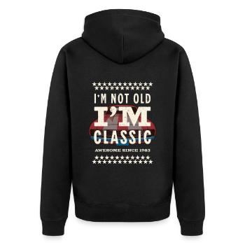 Pas vieux - classique depuis 1983 - Veste à capuche bio Premium Unisexe - noir - Dos - Nico (187cm)