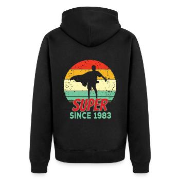 Super depuis 1983 - Veste à capuche bio Premium Unisexe - noir - Dos - Nico (187cm)