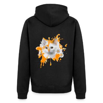 Blumen-Katze - Unisex Premium Bio Zip Hoodie - Schwarz - Hinten - Nico (187cm)