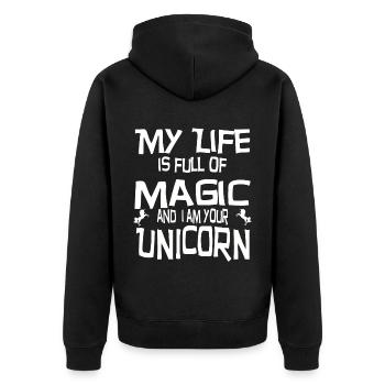 Magic Unicorn - Unisex Premium Organic Zip Hoodie - black - Back - Nico (187cm)