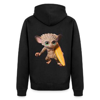 Surfbrett tragender Tarsier - Unisex Premium Bio Zip Hoodie - Schwarz - Hinten - Nico (187cm)