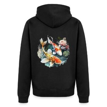 Zauberhafte Kois - Unisex Premium Bio Zip Hoodie - Schwarz - Hinten - Nico (187cm)