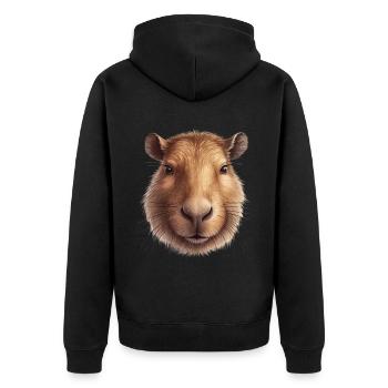 Capybara Wasserschwein retro Nagetier Tier lustig - Unisex Premium Bio Zip Hoodie - Schwarz - Hinten - Nico (187cm)