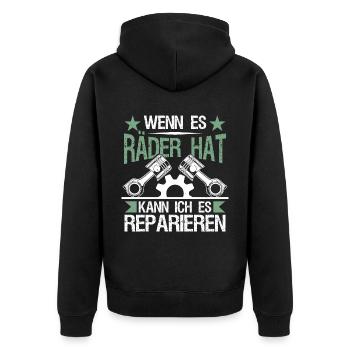 Motor Zylinder Auto Werkstatt Mechaniker Geschenk - Unisex Premium Bio Zip Hoodie - Schwarz - Hinten - Nico (187cm)