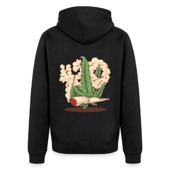 420 hemp hand holding a cannabis joint cartoon - Unisex Premium Organic Zip Hoodie - black - Back - Nico (187cm)